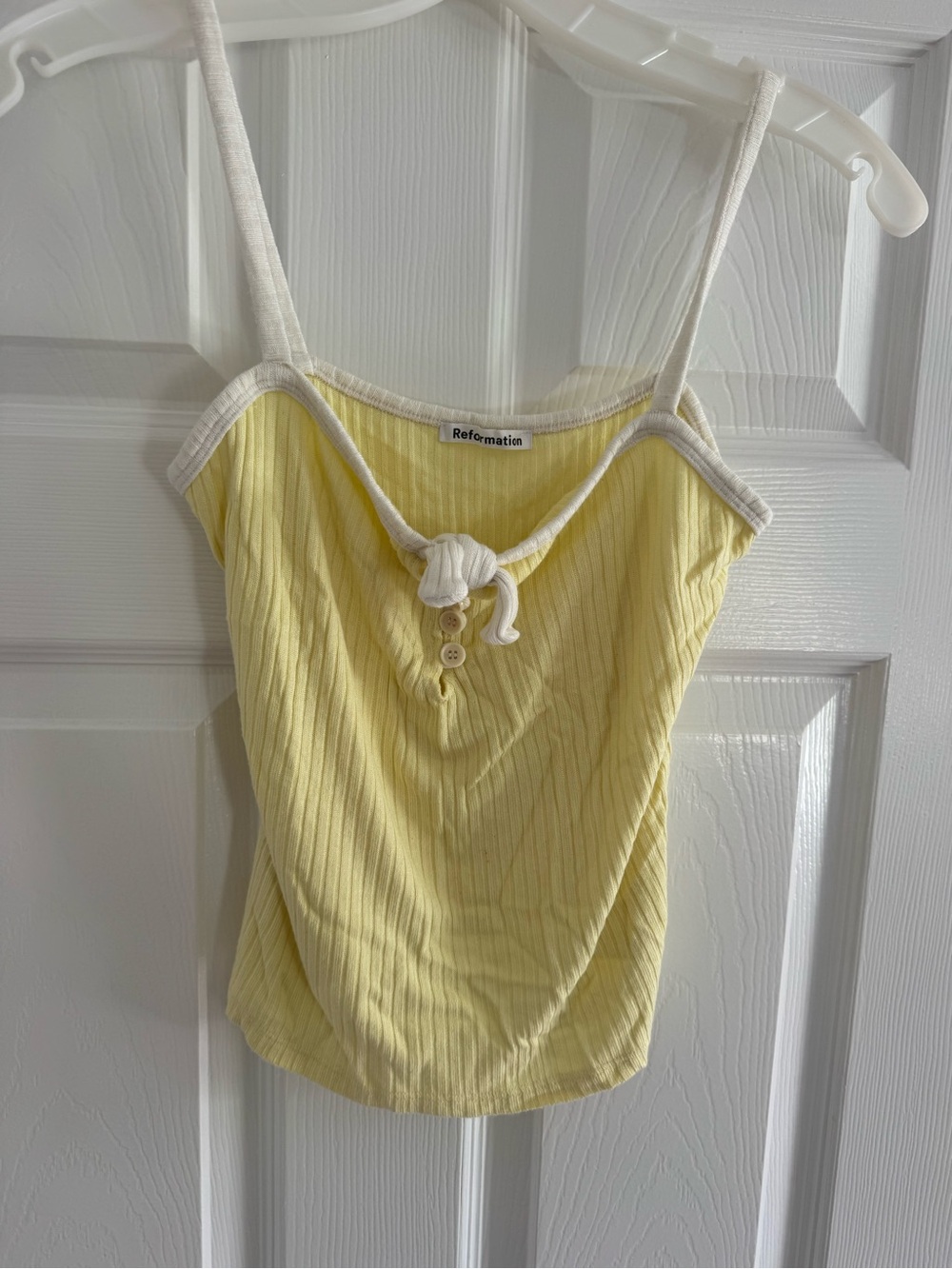 Reformation Butter Yellow Lemon Ribbed Camisole with Cream Trim